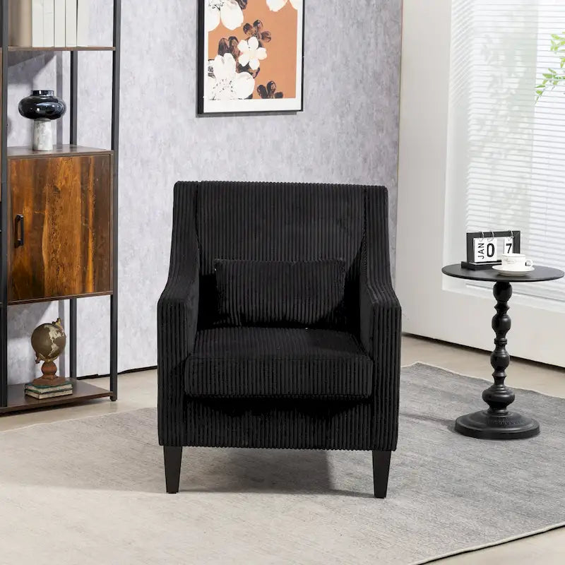 Fauteuil moderne noir 26,8 avec pieds en bois d'hévéa