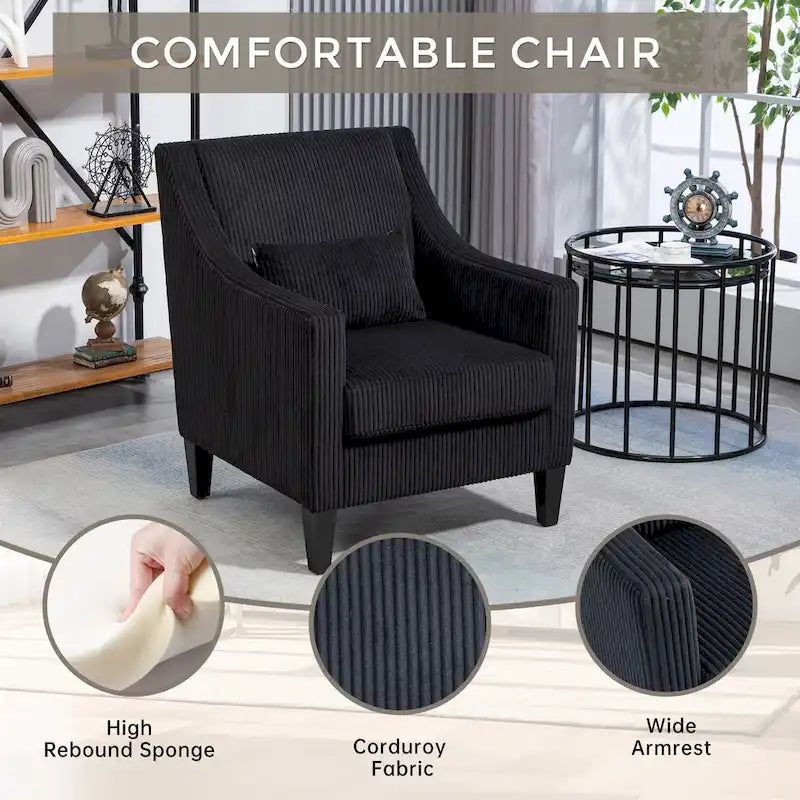 Fauteuil moderne noir 26,8 avec pieds en bois d'hévéa