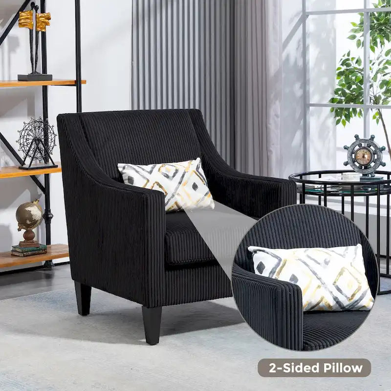 Fauteuil moderne noir 26,8 avec pieds en bois d'hévéa