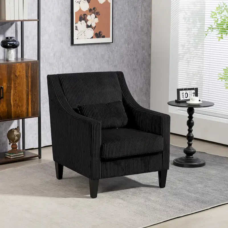 Fauteuil moderne noir 26,8 avec pieds en bois d'hévéa