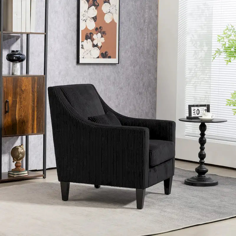 Fauteuil moderne noir 26,8 avec pieds en bois d'hévéa