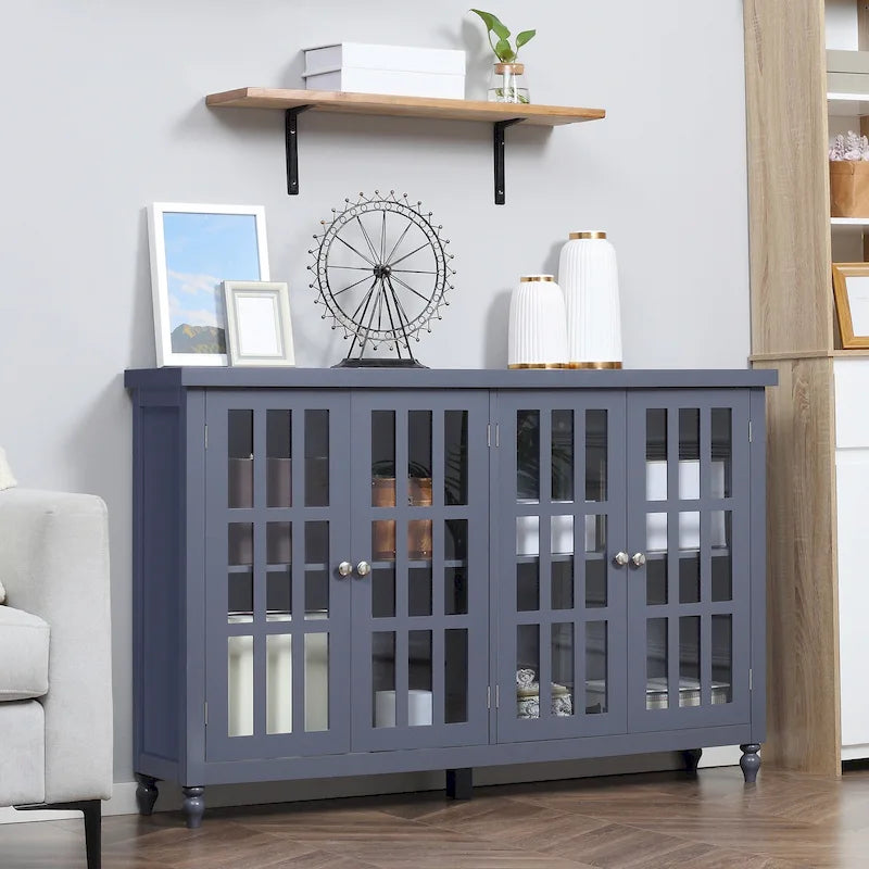 Buffet bahut moderne avec portes en verre trempé et étagères réglables