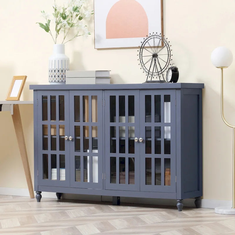 Buffet bahut moderne avec portes en verre trempé et étagères réglables