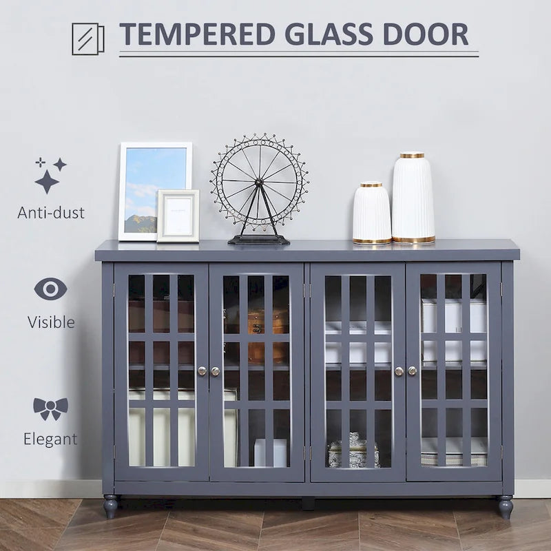 Buffet bahut moderne avec portes en verre trempé et étagères réglables