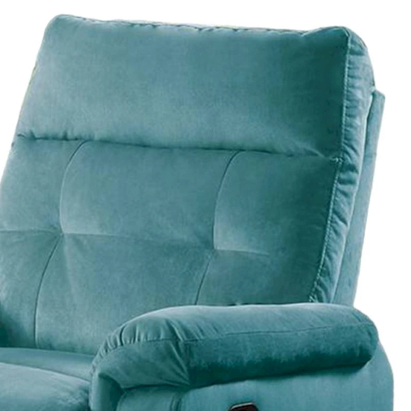 Fauteuil inclinable manuel Jessy, velours bleu capitonné, bois massif