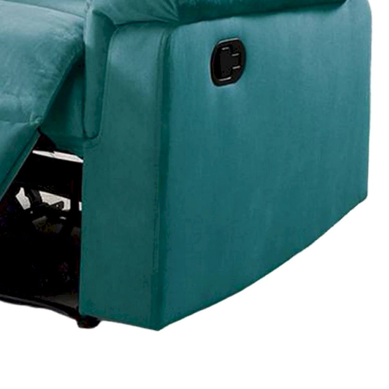Fauteuil inclinable manuel Jessy, velours bleu capitonné, bois massif