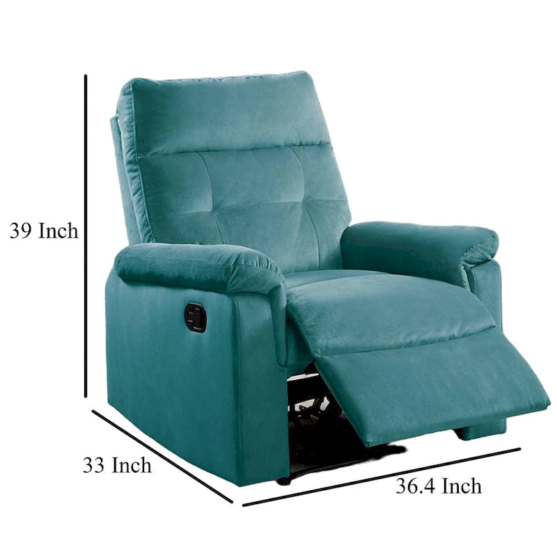Fauteuil inclinable manuel Jessy, velours bleu capitonné, bois massif