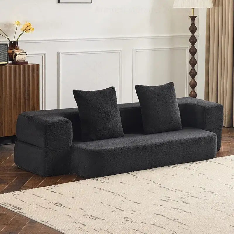 Canapé transformable polyvalent avec poufs-ottomans pour petits espaces
