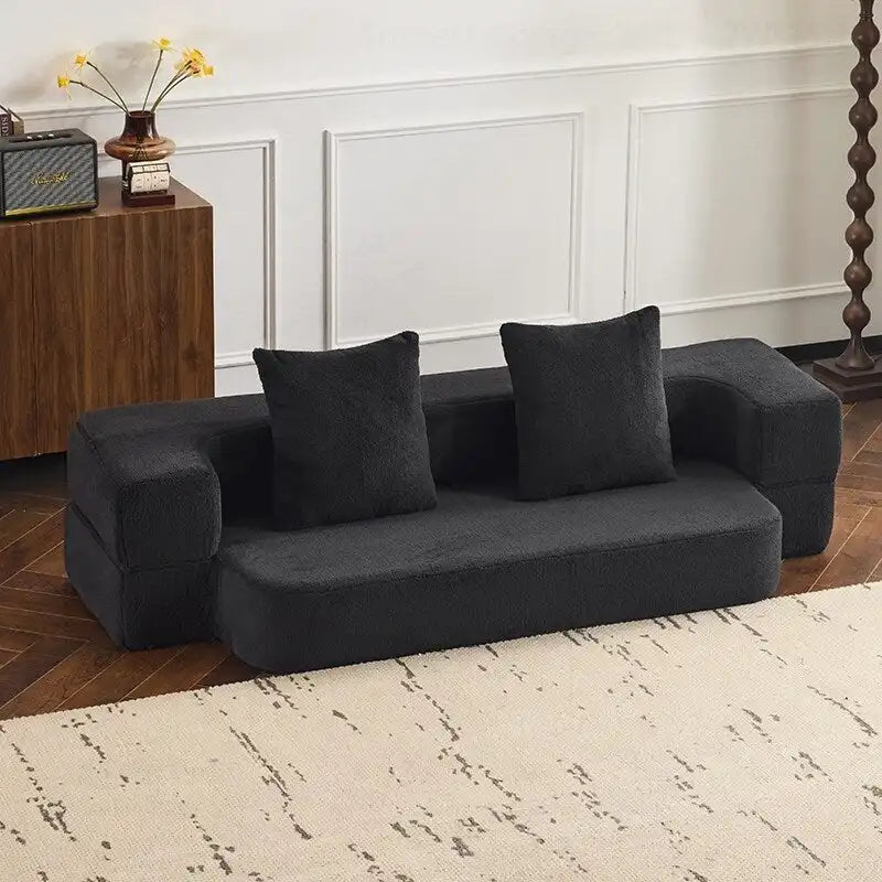 Canapé transformable polyvalent avec poufs-ottomans pour petits espaces
