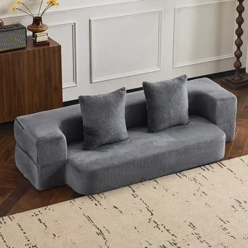 Canapé transformable polyvalent avec poufs-ottomans pour petits espaces