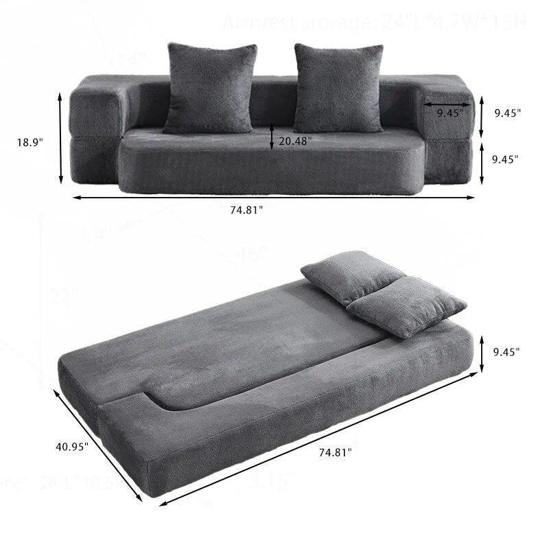 Canapé transformable polyvalent avec poufs-ottomans pour petits espaces