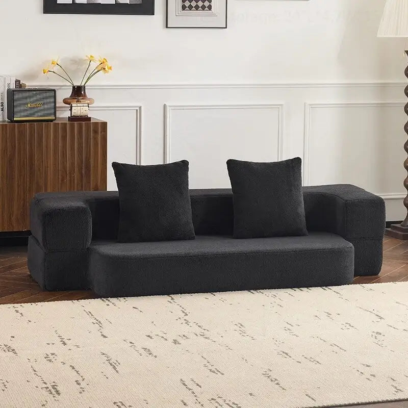 Canapé transformable polyvalent avec poufs-ottomans pour petits espaces