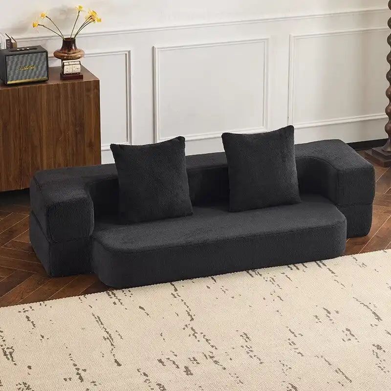 Canapé transformable polyvalent avec poufs-ottomans pour petits espaces