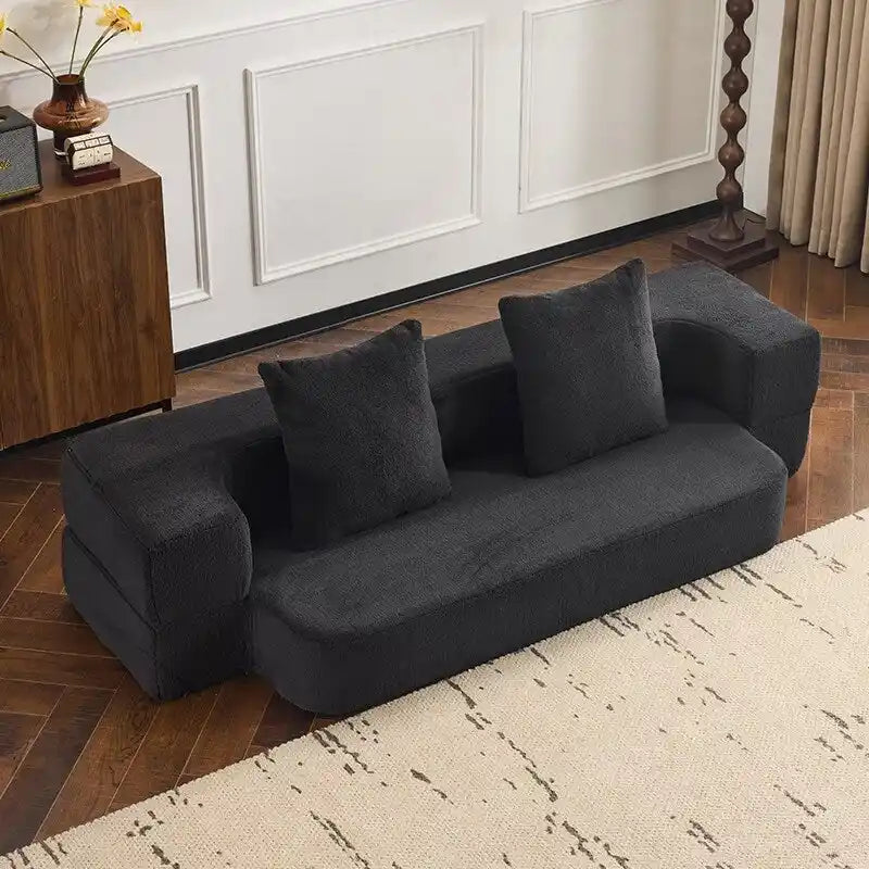 Canapé transformable polyvalent avec poufs-ottomans pour petits espaces