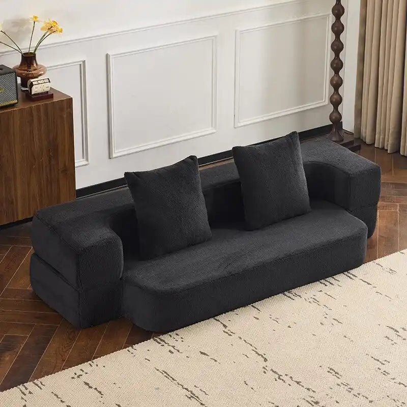 Canapé transformable polyvalent avec poufs-ottomans pour petits espaces