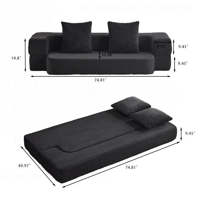 Canapé transformable polyvalent avec poufs-ottomans pour petits espaces