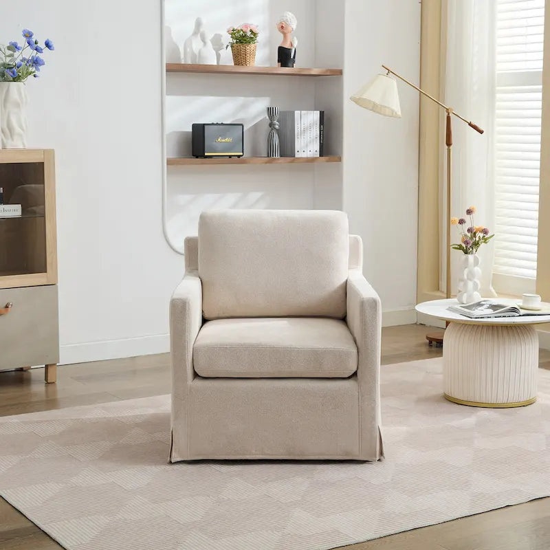 Fauteuil pivotant, Fauteuil pivotant capitonné avec jupe et coussin de dossier amovible, Fauteuil confortable pivotant à 360 degrés