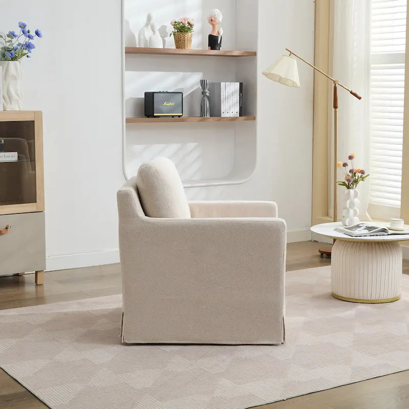 Fauteuil pivotant, Fauteuil pivotant capitonné avec jupe et coussin de dossier amovible, Fauteuil confortable pivotant à 360 degrés