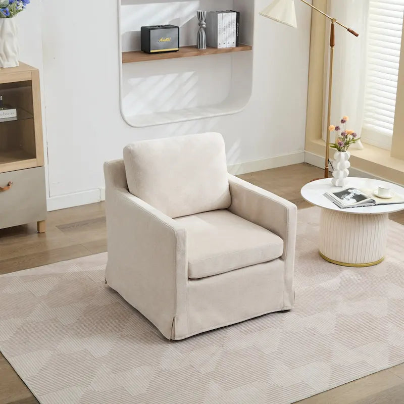 Fauteuil pivotant, Fauteuil pivotant capitonné avec jupe et coussin de dossier amovible, Fauteuil confortable pivotant à 360 degrés
