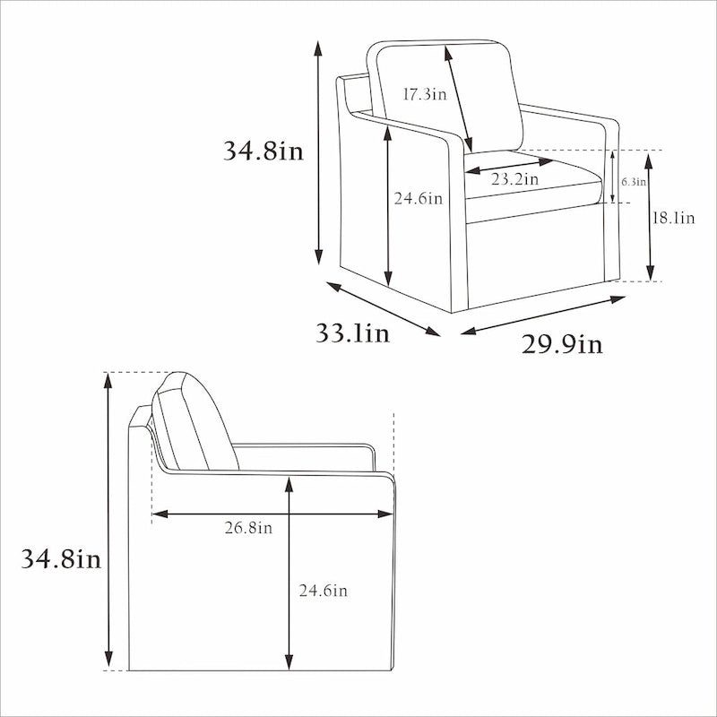 Fauteuil pivotant, Fauteuil pivotant capitonné avec jupe et coussin de dossier amovible, Fauteuil confortable pivotant à 360 degrés