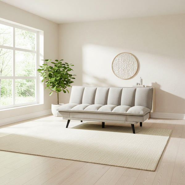 Loyla Convertible Sofa Bed, Tufted Light Gray Fabric, Black, 78 Inch
