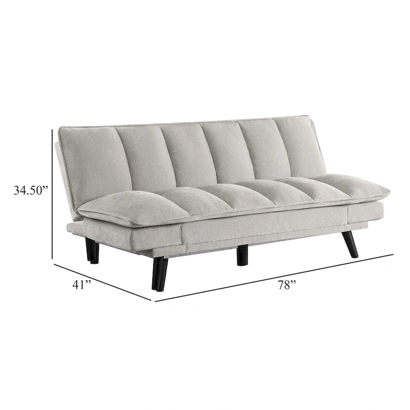 Canapé-lit convertible, tissu capitonné gris clair, noir, 78 pouces