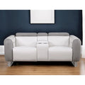 Causeuse inclinable électrique en similicuir et microfibre gris, blanc et argenté avec rangement - 76,5 po x 31,25 po x 40 po