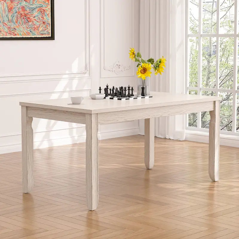 Table de salle à manger en bois massif gris, table de cuisine avec pieds carrés, table de salle à manger de style ferme