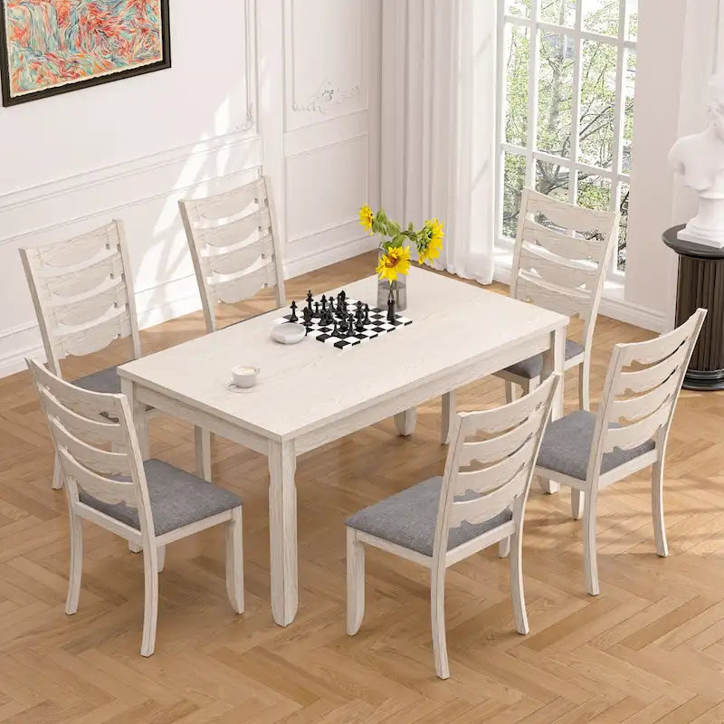 Table de salle à manger en bois massif gris, table de cuisine avec pieds carrés, table de salle à manger de style ferme