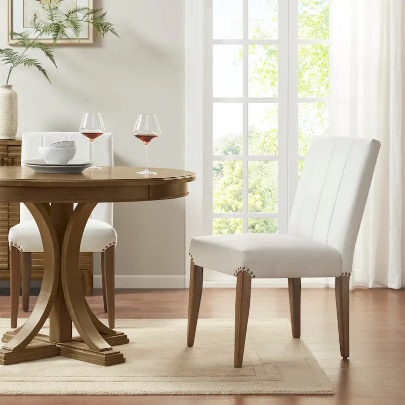 Chaise de salle à manger capitonnée en velours crème (lot de 2)