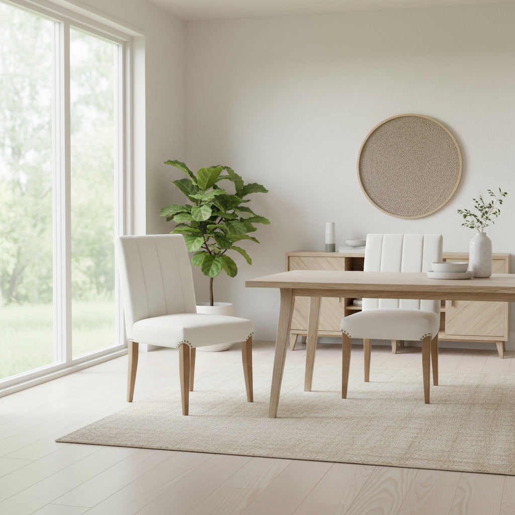 Chaise de salle à manger capitonnée en velours crème (lot de 2)