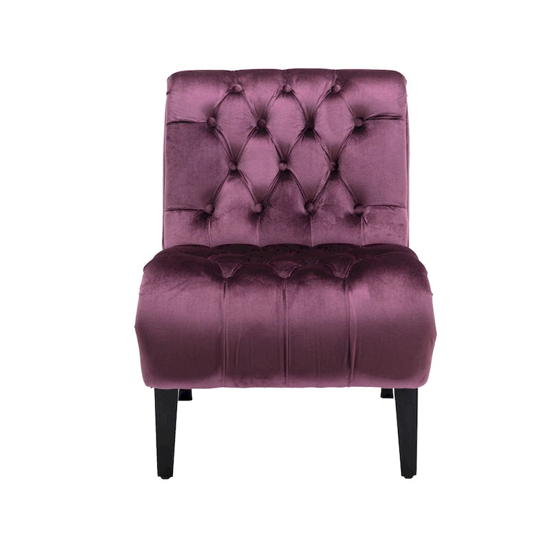 Fauteuil de salon capitonné en velours avec pieds en bois