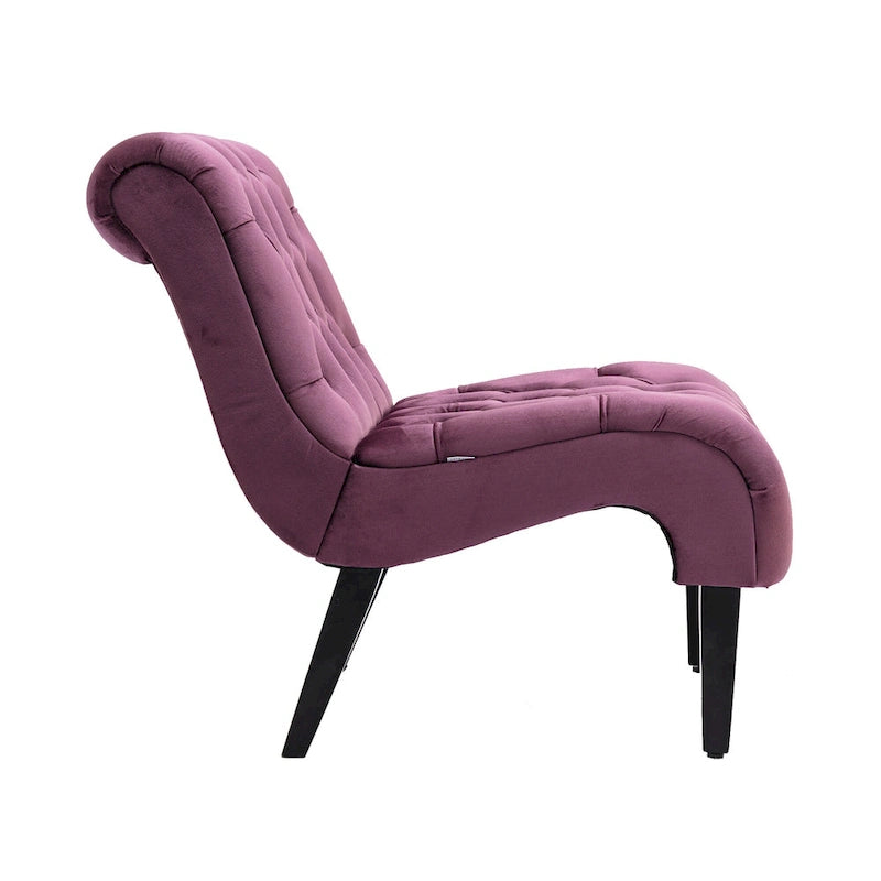 Fauteuil de salon capitonné en velours avec pieds en bois