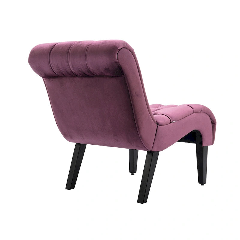 Fauteuil de salon capitonné en velours avec pieds en bois