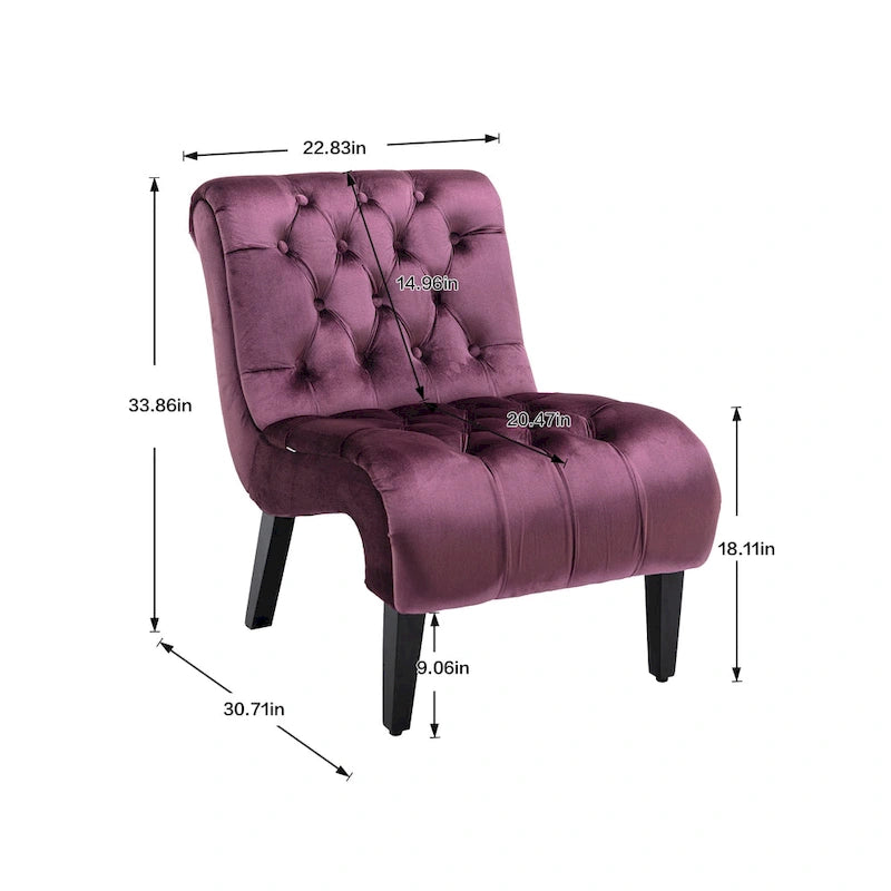 Fauteuil de salon capitonné en velours avec pieds en bois