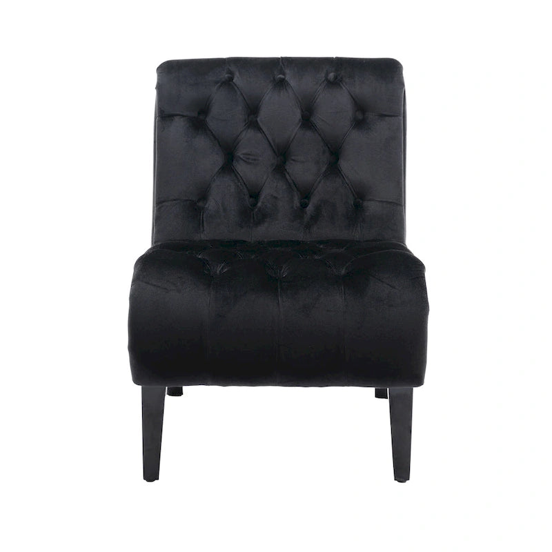 Fauteuil de salon capitonné en velours avec pieds en bois