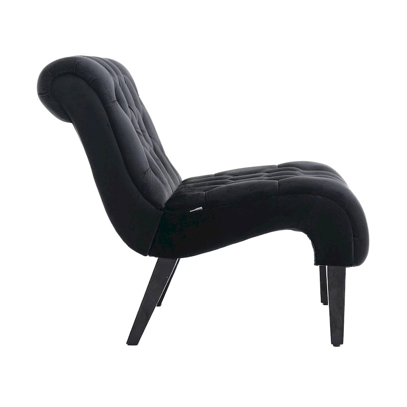 Fauteuil de salon capitonné en velours avec pieds en bois