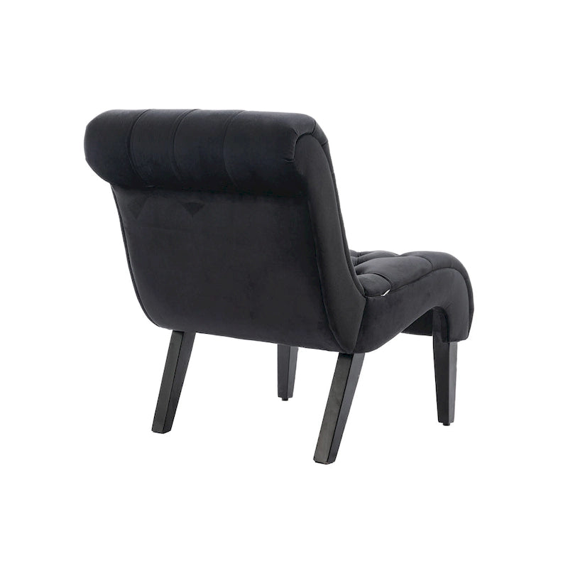 Fauteuil de salon capitonné en velours avec pieds en bois