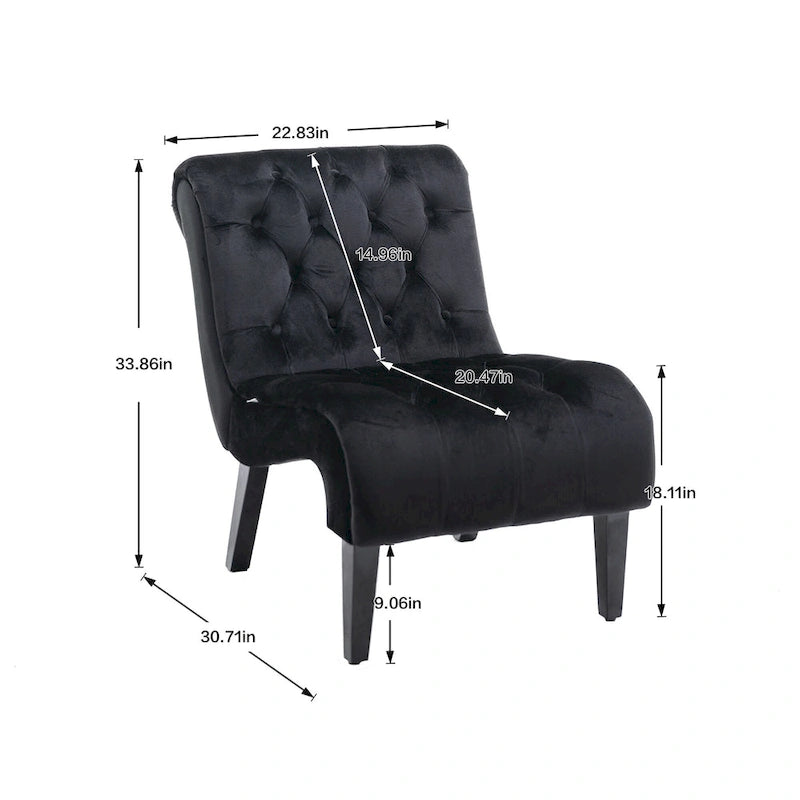 Fauteuil de salon capitonné en velours avec pieds en bois