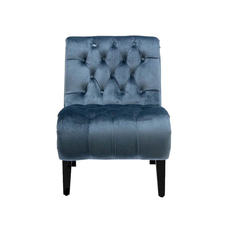 Fauteuil de salon capitonné en velours avec pieds en bois