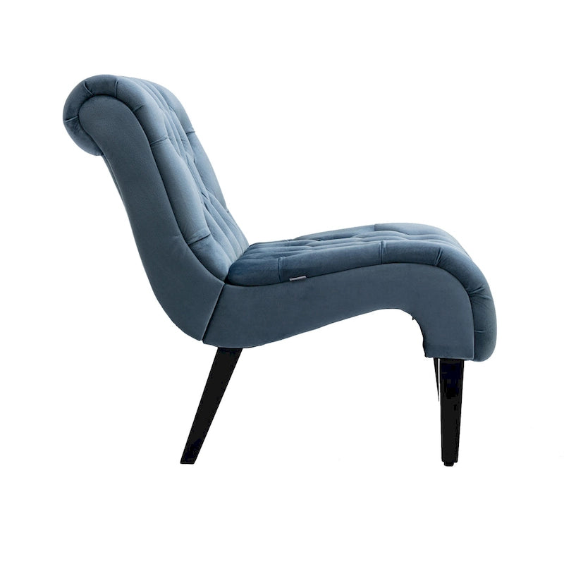 Fauteuil de salon capitonné en velours avec pieds en bois