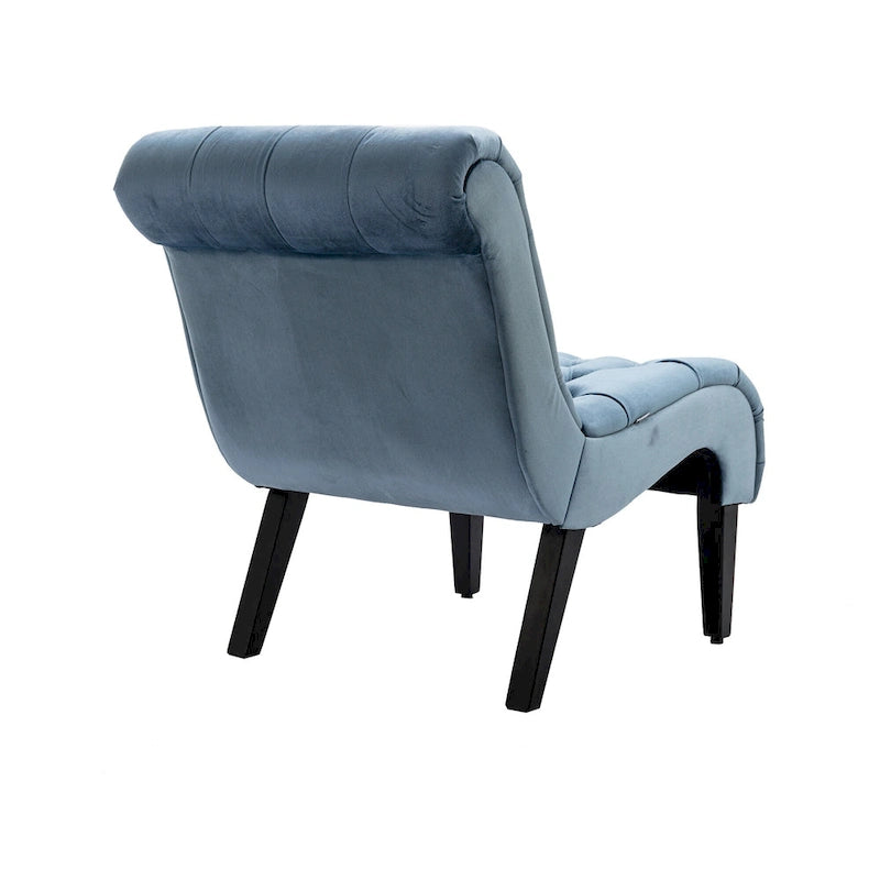 Fauteuil de salon capitonné en velours avec pieds en bois