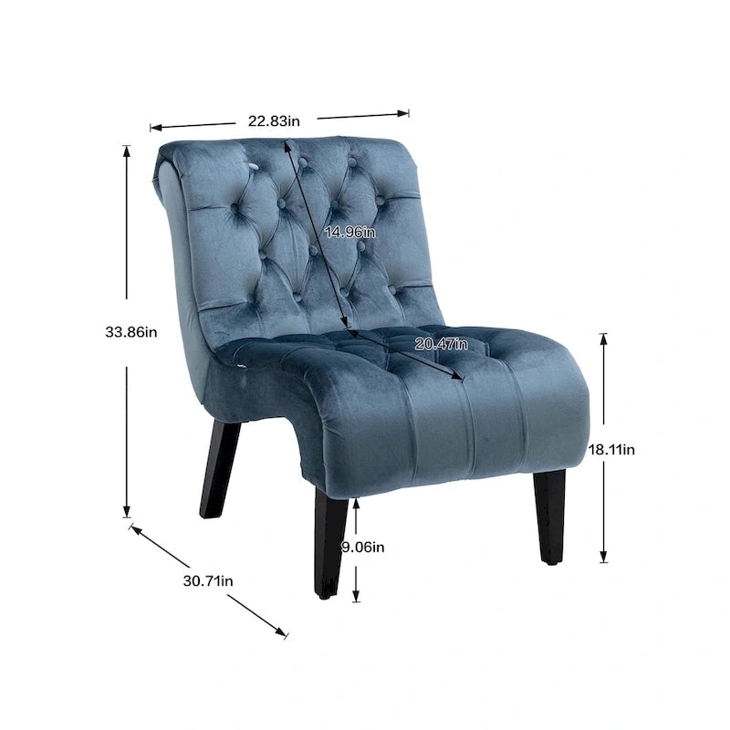 Fauteuil de salon capitonné en velours avec pieds en bois