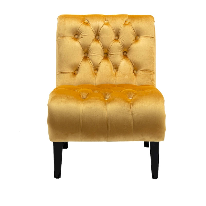 Fauteuil de salon capitonné en velours avec pieds en bois