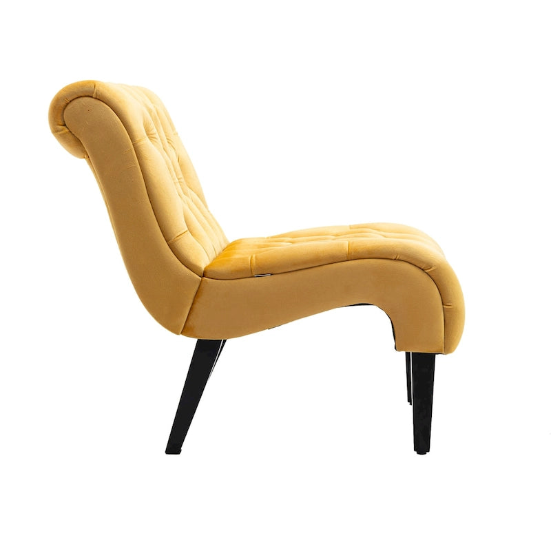 Fauteuil de salon capitonné en velours avec pieds en bois