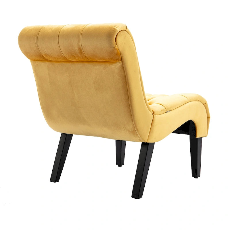 Fauteuil de salon capitonné en velours avec pieds en bois