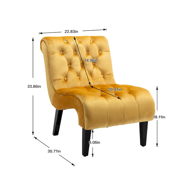 Fauteuil de salon capitonné en velours avec pieds en bois