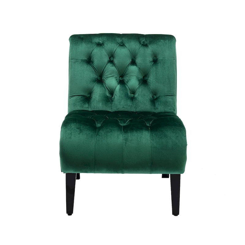 Fauteuil de salon capitonné en velours avec pieds en bois