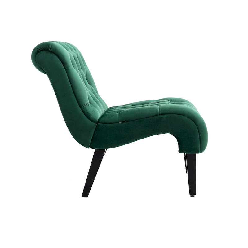 Fauteuil de salon capitonné en velours avec pieds en bois