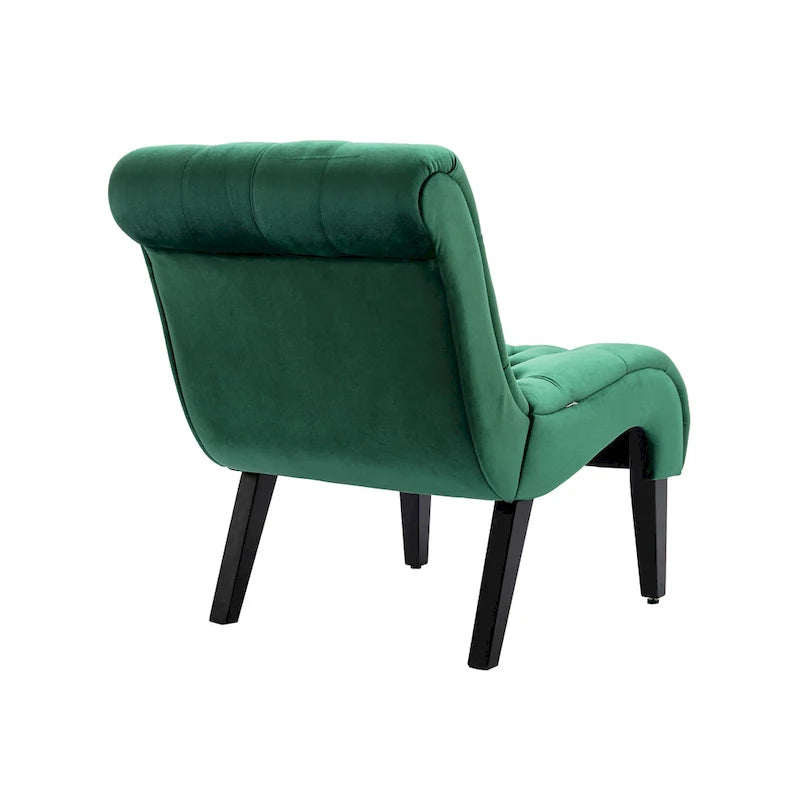 Fauteuil de salon capitonné en velours avec pieds en bois